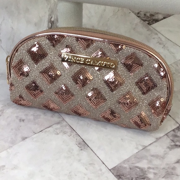 Vince Camuto rose gold sequins mini cosmetic pouch - Picture 1 of 4